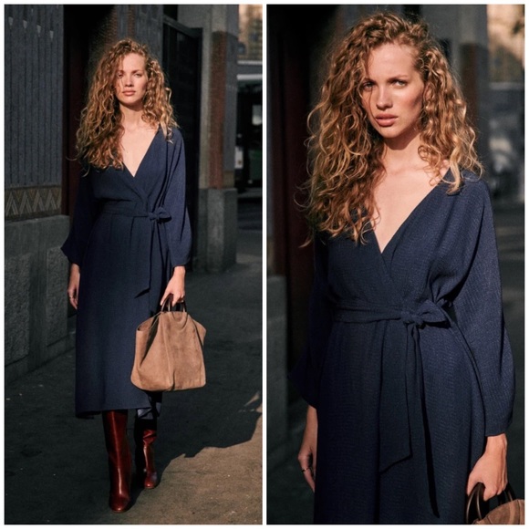 SÉZANE Lora Midi Dress - Marine Mat Size 2 - Picture 2 of 5